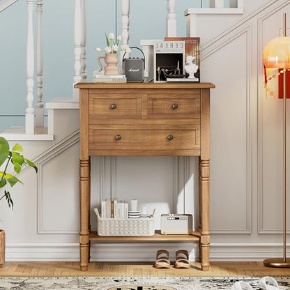 Merax Narrow Console Table, Elegant Slim Entryway Table Sofa Table with Three Storage Drawers and Bottom Shelf for Entryway for Hallway, and Living Room (Natural) - color: Natural