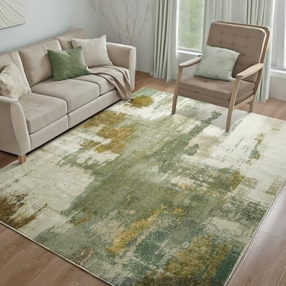 Kelarea Washable Area Rug 4x6, Non-Slip Low Pile Abstract Green | Water & Stain Resistant, Pet Friendly, Easy Clean, Ultra Soft, for Living Room, Bedroom, Nursery, Ofiice - color: Green, size: 4' x 6' (Rectangular)