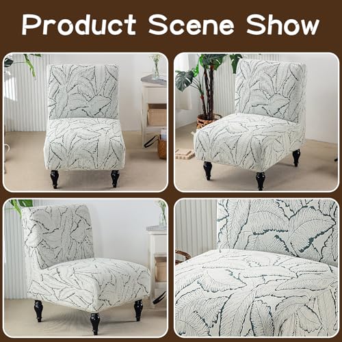 Jacquard Armless Chair Cover Soft Chenille Accent Chair Slipcover Printed Slipper Chair Slipcover All-Season for Living Room Hotel Bedroom Green - color: Green