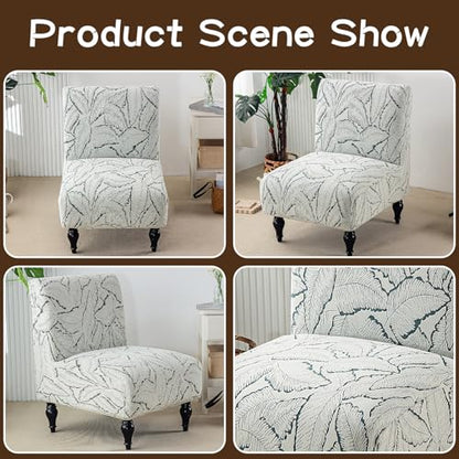 Jacquard Armless Chair Cover Soft Chenille Accent Chair Slipcover Printed Slipper Chair Slipcover All-Season for Living Room Hotel Bedroom Green - color: Green
