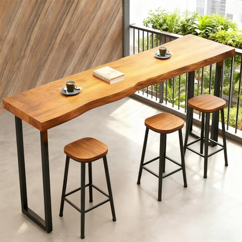 Bar Table, Solid Wood Farmhouse Bar Height Table, 2" Thick Pine, Rectangular High Top Kitchen & Dining Counter Table for Kitchen, Breakfast Nook, Coffee Shop, No Stool (A, 47"L x 17.7"W x 41.3"H) - color: A, size: 47"L x 17.7"W x 41.3"H