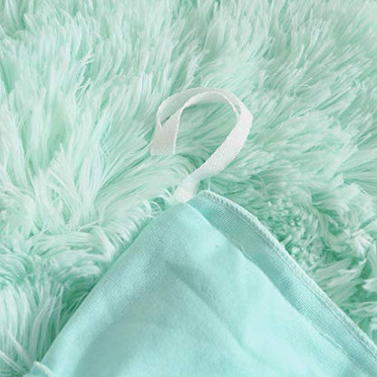 Faux Fur Velvet Fluffy Bedding Duvet Cover Set Down Comforter Quilt Cover with Pillow Sham, Ultra Soft Warm (Twin, Aqua) - color: Aqua, size: Twin