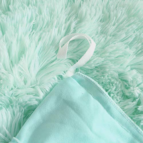 Faux Fur Velvet Fluffy Bedding Duvet Cover Set Down Comforter Quilt Cover with Pillow Shams, Ultra Soft Warm (Queen, Aqua) - color: Aqua, size: Queen
