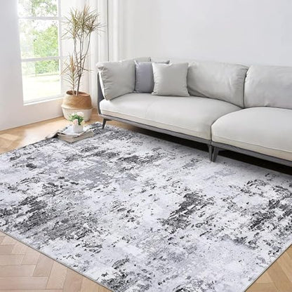 ROYHOME Modern Abstract Area Rug 3x5 Non Slip Non Shedding Rug,Grey | Low Pile Stain Resistant for Bedroom Living Room - color: Grey, size: 3' x 5' (Rectangular)