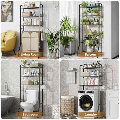 Simple Trending Over The Toilet Storage Rack, Metal 3 Tier Bathroom Organizer Shelf with Paper Holder and 3 Hooks, Freestanding Shelf Space Saver Above Toilet,Black - color: 3-tier Black