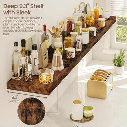 Vivelove Floating Shelves 9 inch Deep 55”Long Set of 2, Rustic Brown | Easy Install With Hardware, 1.5" Thick, Invisible Brackets, Wall Mounted, No Sagging, For Any Room - color: Rustic Brown, size: 55”wx9.3”dx1.5”h
