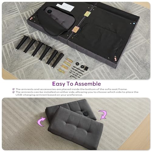 65'' Convertible Futon Sofa Bed with USB, Small Couch for Living Room | Sleeper Sofa, Adjustable Folding Couch with Tufted Design and 2 USB Ports, Bedroom Apartment Office, Dark Grey - color: Dark Grey