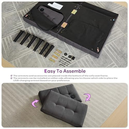 65'' Convertible Futon Sofa Bed with USB, Small Couch for Living Room | Sleeper Sofa, Adjustable Folding Couch with Tufted Design and 2 USB Ports, Bedroom Apartment Office, Dark Grey - color: Dark Grey