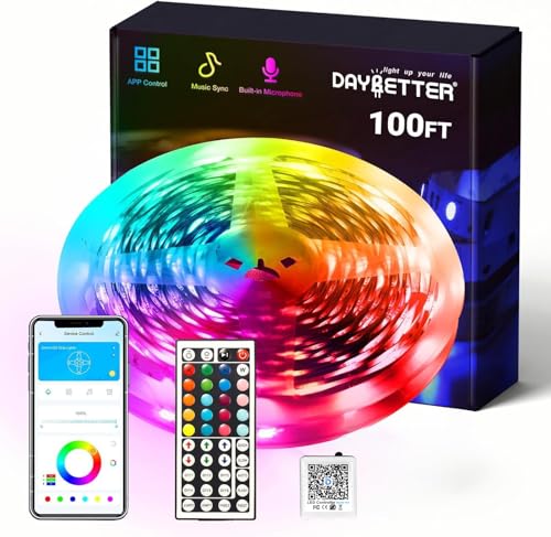 DAYBETTER Smart RGB Led Strip Lights, 100ft Led Lights for Bedroom with App Control, Multicolor Changing Led Light Strips Apply for Home Decor, Living Room, Kitchen, Home Party Decoration - size: 100 ft