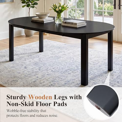 HNY Extendable Dining Table Round to Oval for 4-8, 42"-77" Oak Veneer Kitchen Table with Sturdy Legs, Modern Farmhouse Expandable Dining Room Table for Family Gatherings & Small Apartments, Black - color: Black