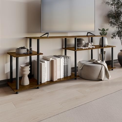 Simple 3-Tier TV Stand with Open Storage Shelves, for TVs up to 50", Brown - color: Brown