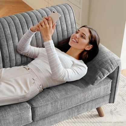 64.5" Loveseat Sofa, Chenille Loveseat Couch for Living Room, Grey | 23.2" Deep Seat Love seat with Padded Arms, Comfy Modern Small Couches for Bedroom, Small Spaces, Dorms, Office, Apartment - color: Grey