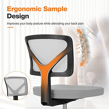 Sweetcrispy Small Armless Desk Chair, Mesh Rolling Office Chairs | Adjustable Ergonomic Lumbar Support, Low-Back, Swivel Wheels, Home Work, Bedroom, Study, Student, Adults, Grey - color: Grey