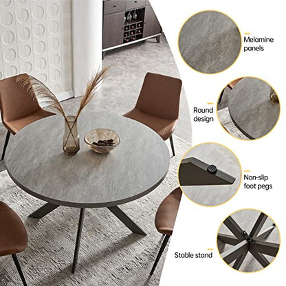 Zerifevni 45.3" Round Dining Table Set, Mid Century Modern Round Dining Table for 4-6 Person, Steel Legs, Leisure Coffee Table for Kitchen Dining Room, Save Space - color: 1 X Table