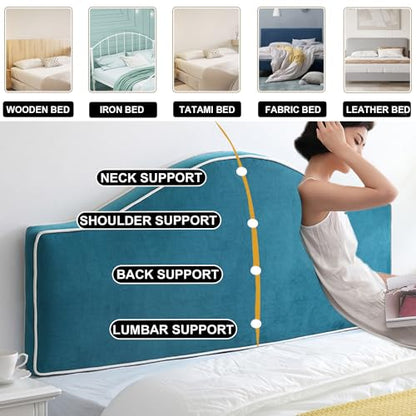 Curved Headboard Pillow Wall Mounted Headboard Reading Pillow,Wedge Upholstered Kid Headboard Support Cushion Daybed Bunk Bed Backrest Bedside Bolster,Blue2,Paste 47"/Full - color: Blue2, size: Paste 47"/Full