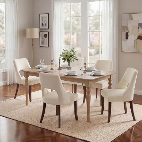 UVV Wooden Dining Chairs Set of 2, Mid Century Modern Fabric Upholstered Dining Room Chair Kitchen Chairs, Farmhouse Dinner Chair with Solid Wood Legs for Kitchen Dining Room, Beige - color: Beige, size: Set of 2
