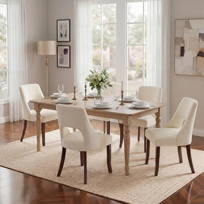 UVV Wooden Dining Chairs Set of 2, Mid Century Modern Fabric Upholstered Dining Room Chair Kitchen Chairs, Farmhouse Dinner Chair with Solid Wood Legs for Kitchen Dining Room, Beige - color: Beige, size: Set of 2