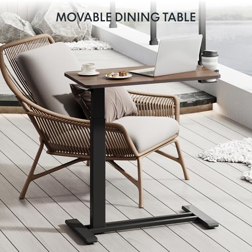 FLEXISPOT H7 28" Pneumatic Height-Adjustable Overbed Table with Wheels | C-shaped bedside table,Medical End Table,Rolling Cart TV Tray,Laptop desk for Hospital Home use,27.6"W x 15.7"D,Mahogany - color: Mahogany, size: Small