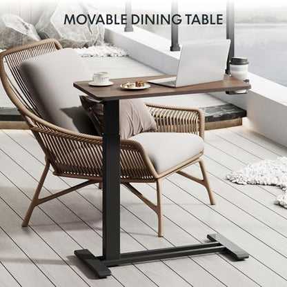 FLEXISPOT H7 28" Pneumatic Height-Adjustable Overbed Table with Wheels | C-shaped bedside table,Medical End Table,Rolling Cart TV Tray,Laptop desk for Hospital Home use,27.6"W x 15.7"D,Mahogany - color: Mahogany, size: Small