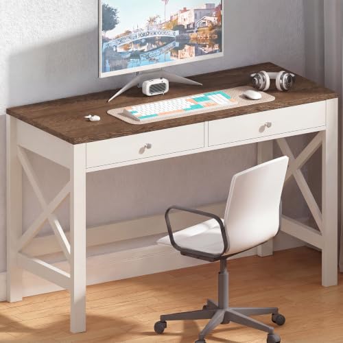ChooChoo 40 Inches Farmhouse Computer Desk with 2 Drawers | Wooden Writing Desk, Study Desk for Home Office, Makeup Vanity, Soft White - color: Soft White, size: 40inch without Power Outlet