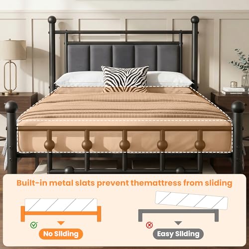 Velvet Upholstered Twin Bed Frame with Headboard | 14-inch Underbed Storage, 13 Metal Slats, 9 Support Legs, Noise-dampening Strips, No Box Spring Needed - size: Twin