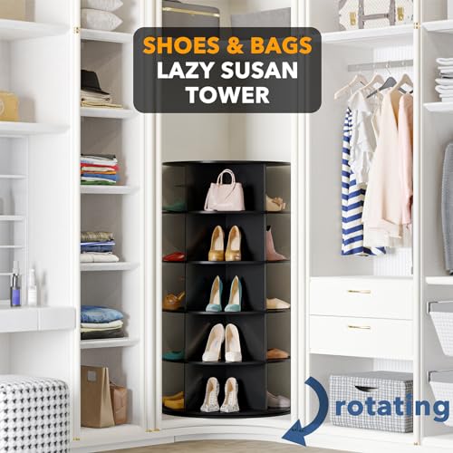 SpaceAid Black 5-Tier Spinning Rotating Shoe Rack Organizer, Shoe Display Tower Lazy Susan, Revolving Shoes Rack StorageOrganization, 360 Vertical Bags Holder Rotate Organizer - size: 5 Tier, 45.3" H