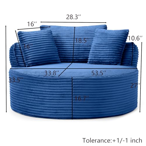 KEIKI 53.5" Oversized Round Chair, Large Barrel Chairs, Upholstered Accent Corduroy Single Sofa Armchair for Living Room, Lounge, Blue - color: Blue