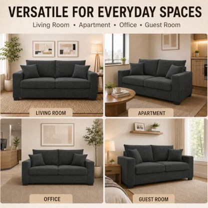 69'' Loveseat Sofa,Modern Fabric 2-Seater Sofa with 2 Pillows(Dark Grey) | Small Couches for Living Room, Office,Apartment, Small Spaces,21 in Deep Seat - color: Dark Grey