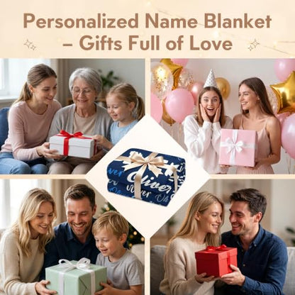 Personalized Blanket with Name, Custom Name Blanket Gifts for Kids Adults Boys Girls Teen, Soft Customized Fleece Flannel Throw for Bedroom Living Room, Birthday Christmas - color: Navy Blue