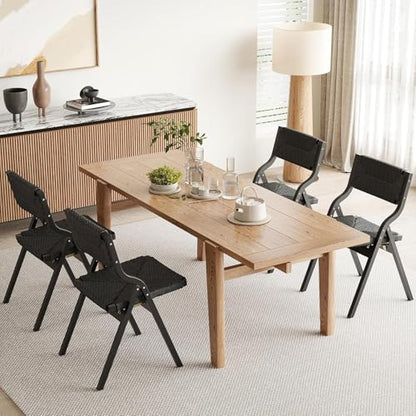 Wood Folding Chairs Set of 4, Foldable Chairs Wooden Indoor Stackable Dining Chairs for Kitchen & Dining Room Chair Woven Seat & Webbing Back