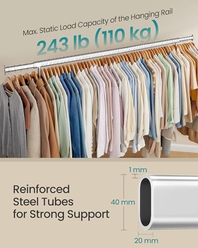 SONGMICS Clothes Rack with Wheels, Heavy-Duty Garment Rack with Extendable Hanging Rod, 243 lb Load Capacity, 17.7 x (63-78.7) x 64.1 Inches, Chrome-Plated, Silver UHSR176E01 - color: Silver, size: (63"-78.7")W