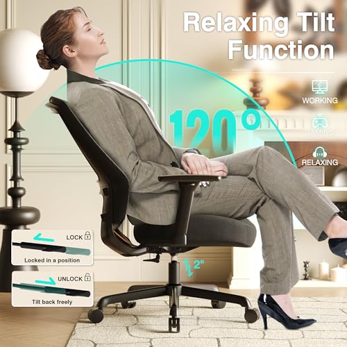 Mesh Office Chair,Ergonomic Computer Desk Chair,Sturdy Task Chair- Adjustable Lumbar Support & Armrests,Tilt Function,Comfort Wide Seat,Swivel Home Office Chair (Noir Black) - color: Noir Black