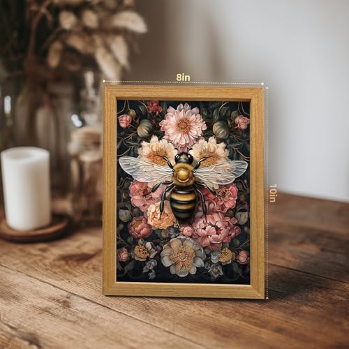 LLEEMPI William Morris Bee Floral Wall Art, 8x10 Wood Framed Print | Vintage bee and floral botanical art in a wood frame for living room, bedroom, nursery or hallway; nature-inspired decor. - color: Bee, size: 10"L x 8"W