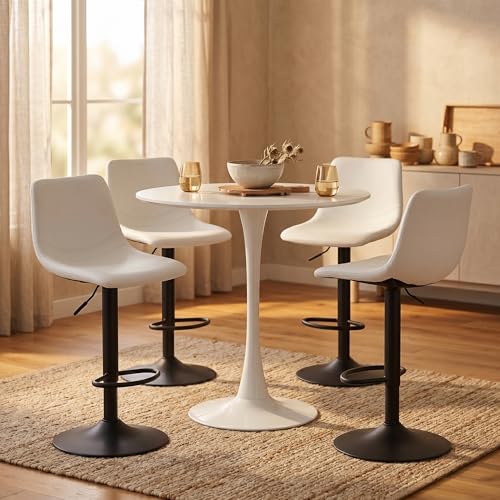 LeisureMod Bristol Collection 35" Round Bar Height Table, Modern MDF Top Pub with White Pedestal Base, Bistro Cocktail Table for Kitchen, Dining Room, Cafe, Restaurant & Home Bar, White - color: White, size: 35" Wide