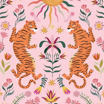 Pink Tiger Peel and Stick Wallpaper - Tropical Tiger Boho Removable Self Adhesive Jungle Animal Wall Paper for Bedroom, Living Room, Nursery Waterproof DIY Wall Decor (17.3" x 480") | Waterproof Removable Self Adhesive Wallpaper, Boho Jungle Animal Contac