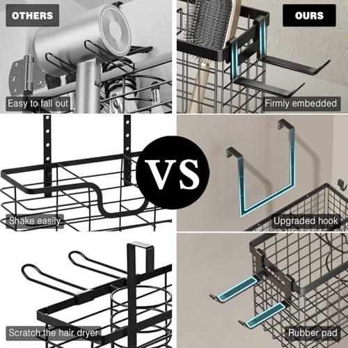 Voldra Hair Dryer Holder Cabinet Door, Adhesive Hair Tool Organizer Wall Mount Adjustable Height Blow Dryer Holder Under Sink/Countertop for Flat Curling Iron, Hair Brush and Straightener (1, Black) - color: Black