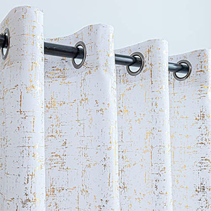 Taisier Home Gold Foil Print Linen Textured Curtains Geometric Dots Pattern Design Curtains for Nursery Toy Room Thermal Insulated Window Treatment 2 Panels 45" L,White and Gold Drapes Print - color: White/Gold, size: 52"W x 45"L (Pack of 2)