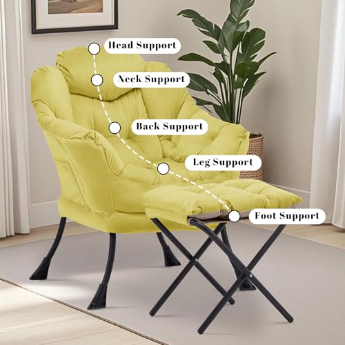 Lazy Chair with Ottoman, Comfy Reading Chair, Yellow | Cushioned Seat with Foldable Ottoman and Side Pocket, Lounge Chair for Bedroom, Living Room, Dorm and Small Spaces - color: Yellow