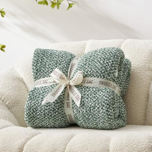 Snuggle Sac Green Blanket Twin Size Bedding Blankets, Super Soft Warm Cozy Knit Blankets for Sofa, Bed, Living Room, Heather Green, 60x80 inches, - color: Green, size: Twin (60"x80")