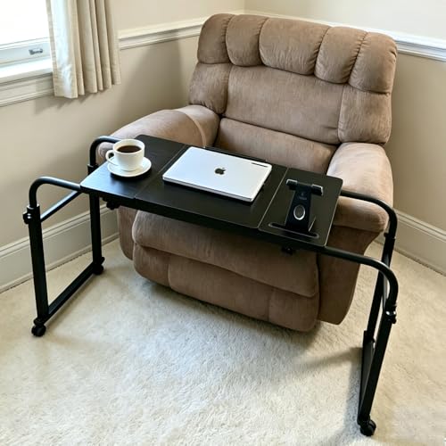 Overbed Laptop Cart Over The Bed Table with Wheels Adjustable Bed Hospital | Height length adjustable portable table hospital bed table tilting top recliner sofa bed table sturdy mobile rolling desk - color: Black