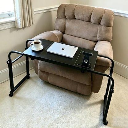 Overbed Laptop Cart Over The Bed Table with Wheels Adjustable Bed Hospital | Height length adjustable portable table hospital bed table tilting top recliner sofa bed table sturdy mobile rolling desk - color: Black