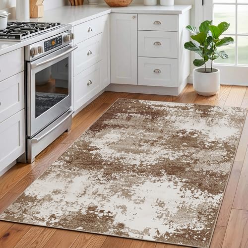 Entryway Rug 3x5 Brown Door Mat Indoor Entrance 36x60, Washable Small Throw Rugs for Kitchen Floor, Entry, Front Door, Bedroom Bedside, Non-Slip Low Pile Stain & Fade Resistant, Abstract Coffee - color: Brown, size: 3' X 5' (Rectangular)