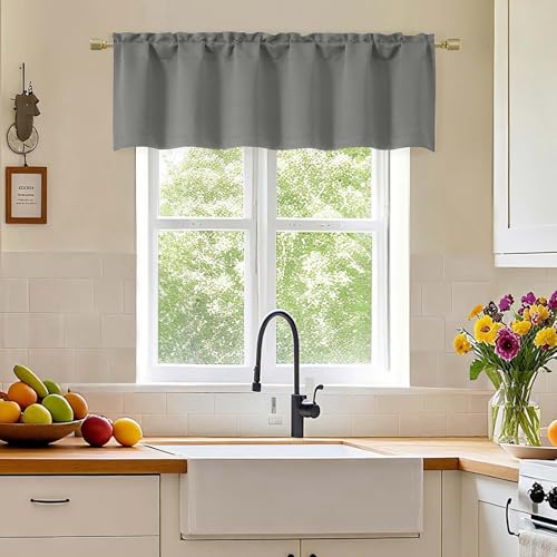 Simplebrand Light Grey Valance for Windows, Short Blackout Curtains for Kitchen/Small Windows with Rod Pocket，Thermal Insulated Solid Curtain Valance, Each 60Wx14L Inches, 1 Piece - color: Light Grey, size: 60"W x 14"L (Pack of 1)
