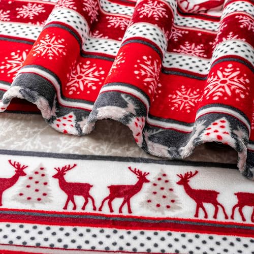 Pavilia Holiday Reindeer Snowflakes Fleece Throw Blanket | Soft, Plush, Warm Winter Cabin Throw, 50x60, Red - color: Holiday - Reindeer, size: 50 x 60 Inches - Throw