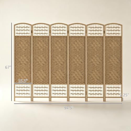 HOMCOM 6 Panel Room Divider, Folding Privacy Screen, 5.6', Natural | Room Separator, Wave Fiber Freestanding Partition Wall Divider - color: Natural, size: 6 Panel