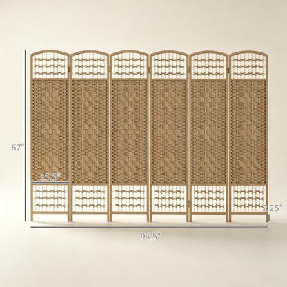 HOMCOM 6 Panel Room Divider, Folding Privacy Screen, 5.6', Natural | Room Separator, Wave Fiber Freestanding Partition Wall Divider - color: Natural, size: 6 Panel