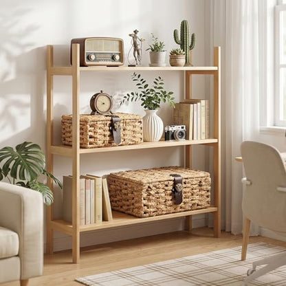 Water Hyacinth Wicker Storage Baskets with Magnetic Lids, Set of 2 | 2-Piece handwoven water hyacinth boxes with magnetic lids and metal frames for shelves, coffee tables, and consoles