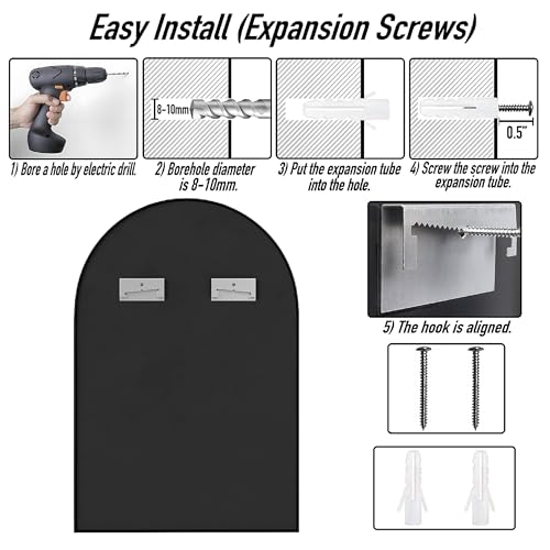 SCWF-GZ 36x24 Arch Mirror Rectangle Full Length Wall Mounted Hanging or Against Wall Metal Aluminium Alloy Frame Dressing Make-up Mirrors for Entryway Bedroom Bathroom Living Room 36 24 inch Black | HD Crystal Clear No distortion Tempered Glass,Make-Up Va
