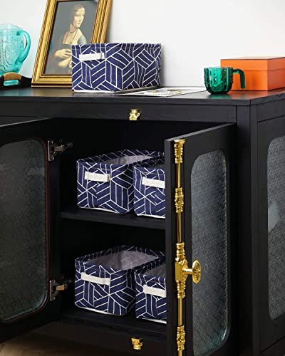 CROWNED 6 Pcs Storage Basket Foldable Cube Fabric Bins Square Mini Box Receive Organizer Rectangle Canvas with Handles for Home Office Books Small 11x8x6.3 inch Navy | 11x8x6.3 inch Square Mini Box Receive Organizer, Small Rectangle Canvas with Handles, F