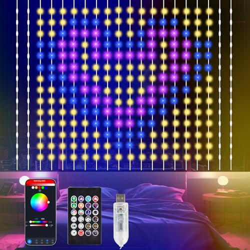 Smart Curtain Lights Outdoor 400LED App Music Timer USB 6.6x6.6FT | App controlled LED curtain lights for bedroom, window, patio, party, wedding and Christmas backdrop